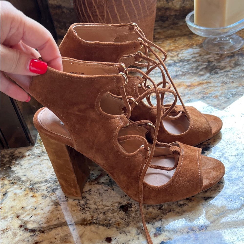 Steve Madden Suede Lace-Up Block Heel Sandals in Brown